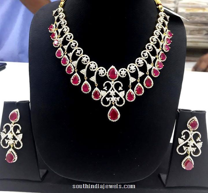 Famcy American Diamond Ruby Necklace set