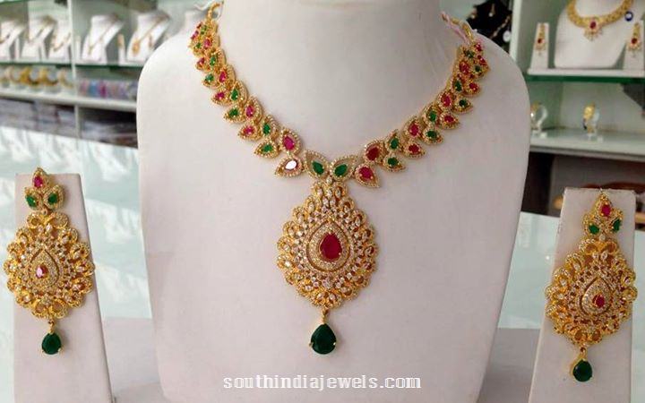 Artificial american diamond necklace from Swarnakshi Jewels
