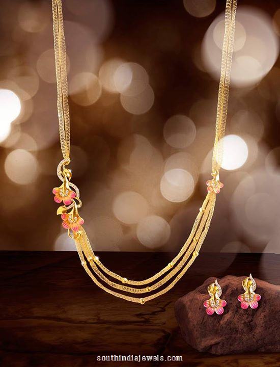 Gold step chain necklace with side mogappu from Jewel one
