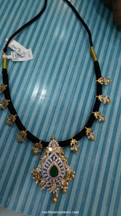 Gold Black Thread Emerald Necklace