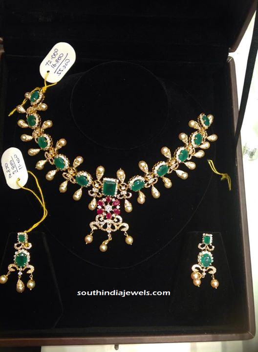 Gold Emerald Choker Necklace set with earrings