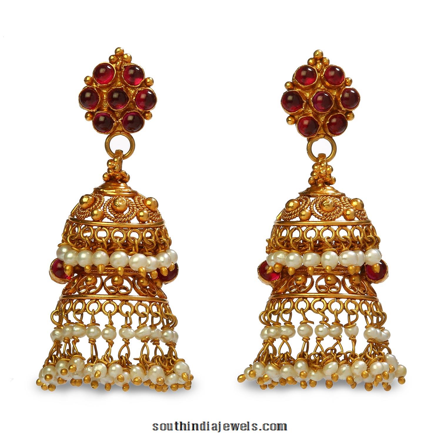 22K Gold Jhumka Earrings from Bhima Jewels - South India Jewels