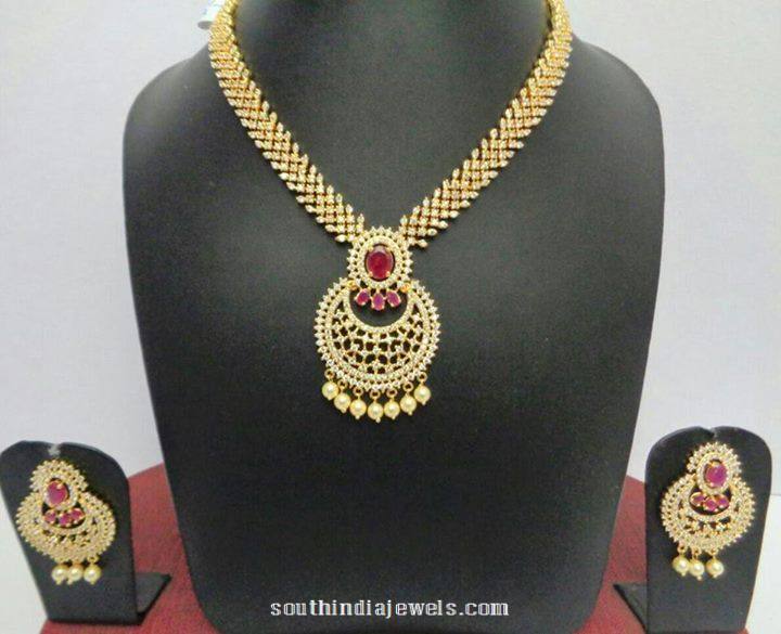 Gold Plated Stone necklace with earrings shine silver