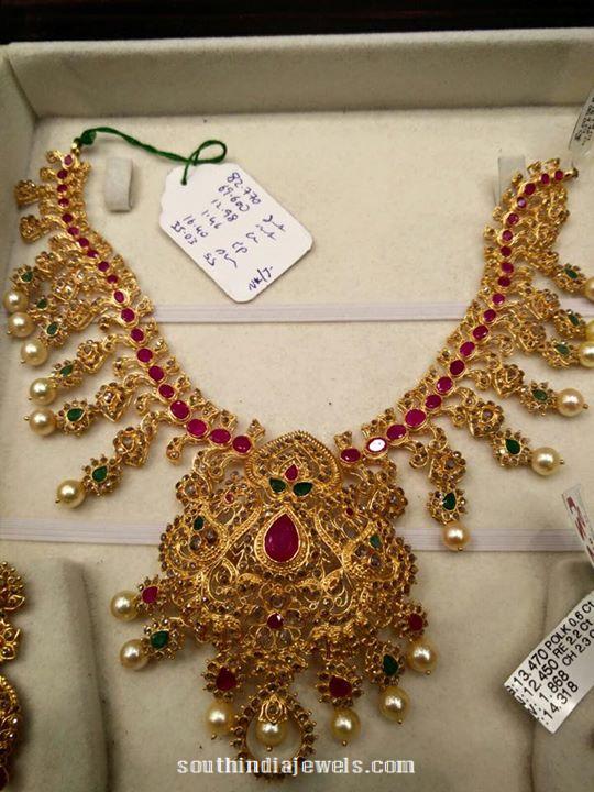 Gold Ruby Emerald Stone Necklace Design