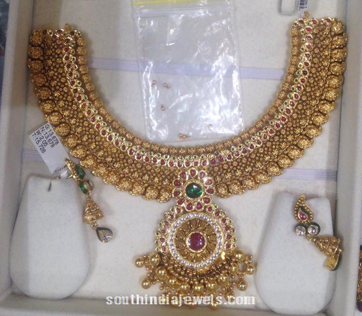 130 Grams Grand Gold Attiagai Necklace - South India Jewels