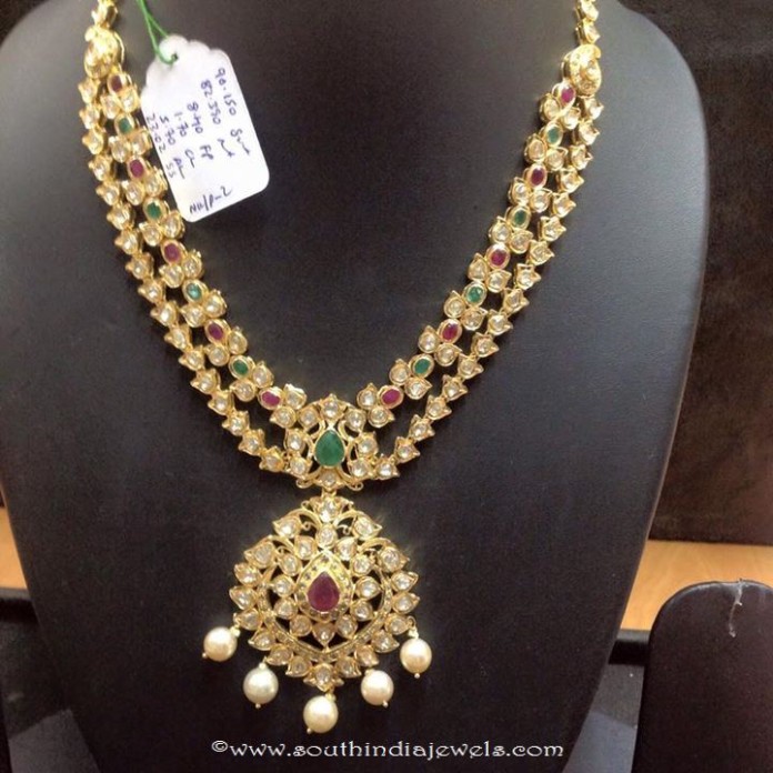 22K Gold Two Layer Polki Necklace - South India Jewels