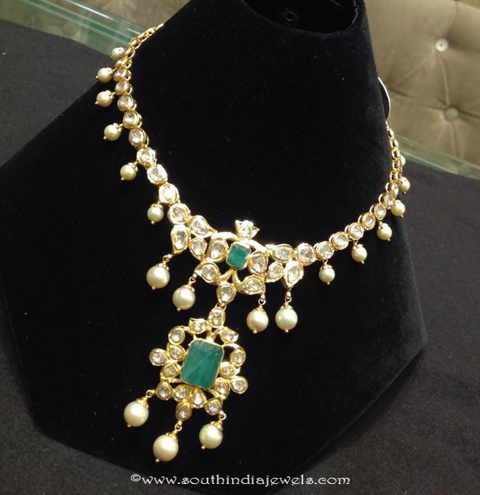 37 Grams Gold Polki Emerald Necklace