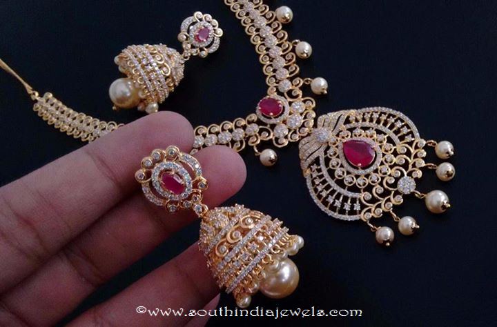 Artificial Stone Necklace Set with Jhumka Shobha Creations