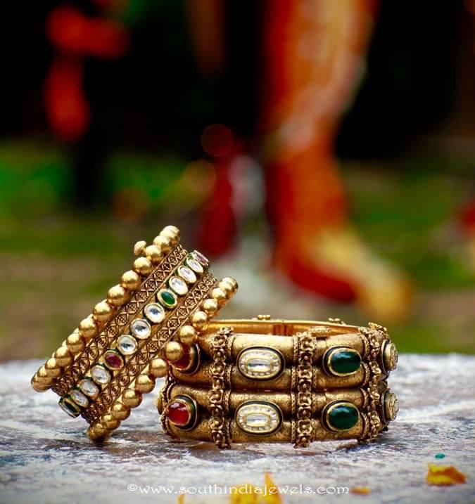 Designer Gold Kundan Bangles from Manuhai Jewellers