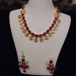 Gold Ruby Short Necklace With Earrings