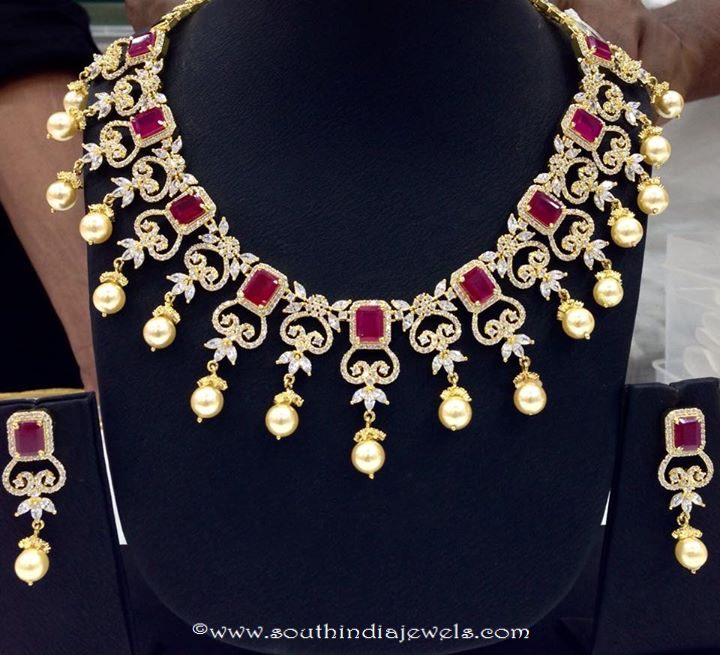 Ruby CZ stone choker necklace set