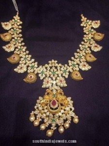 22K Gold Antique Stone Mango Mala - South India Jewels