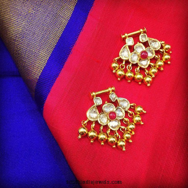 Gold uncut bali earrings from sakhi fashions