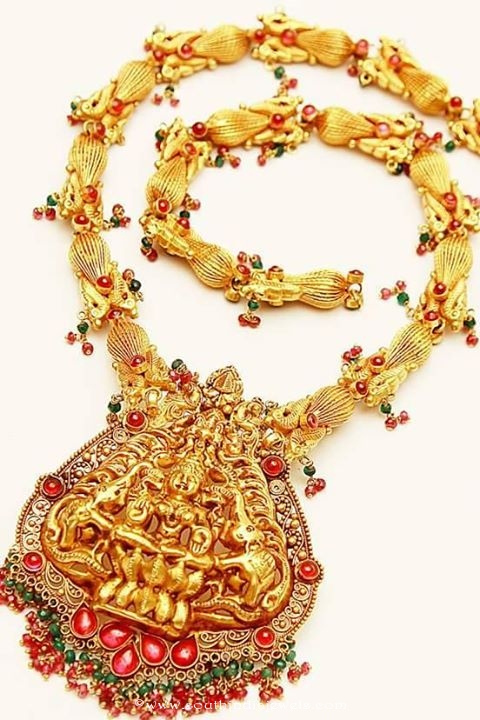 22k Gold temple short necklace design from Mor jewellers