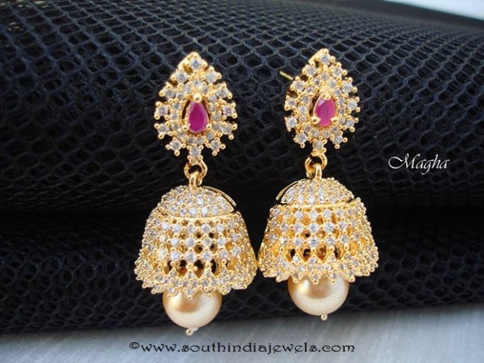 CZ Stone Jhumka with Price - South India Jewels