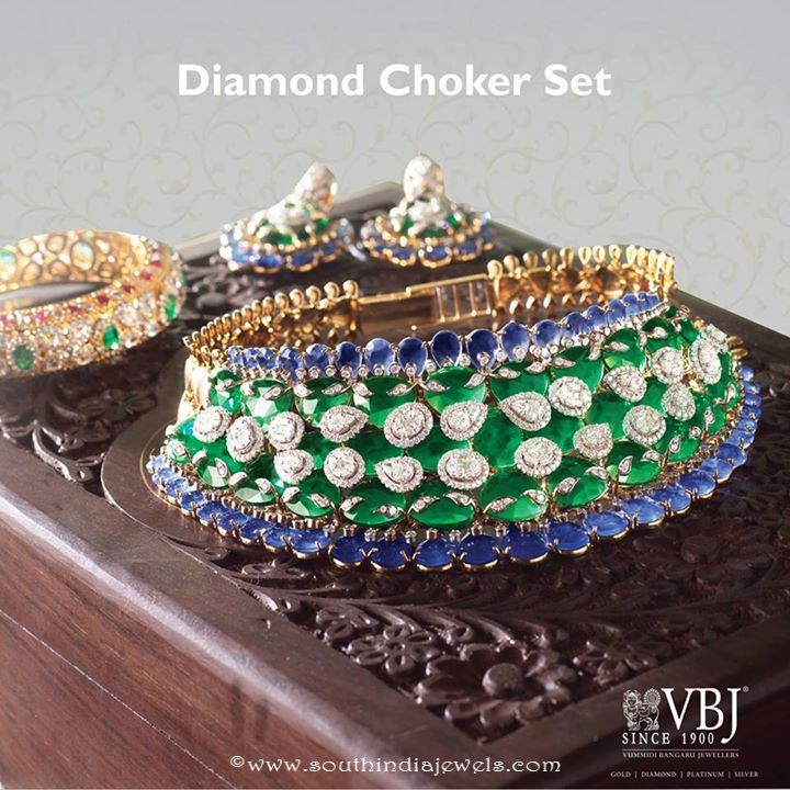 Bridal Diamond Choker set with blue stones from VBJ