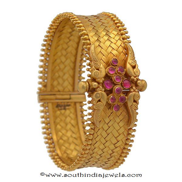gold anitque ruby kada bangle design