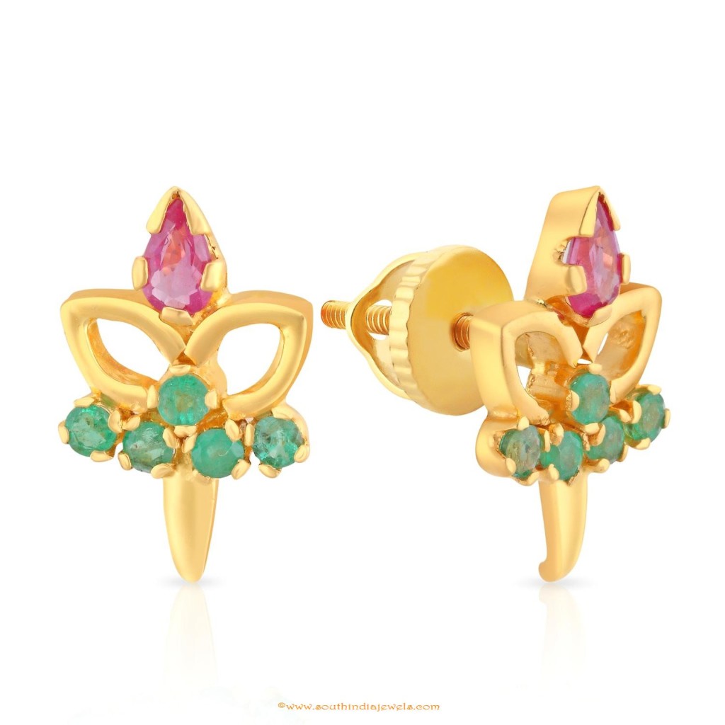 Gold Ruby Emerald Earrings Design From Malabar Gold & Diamonds