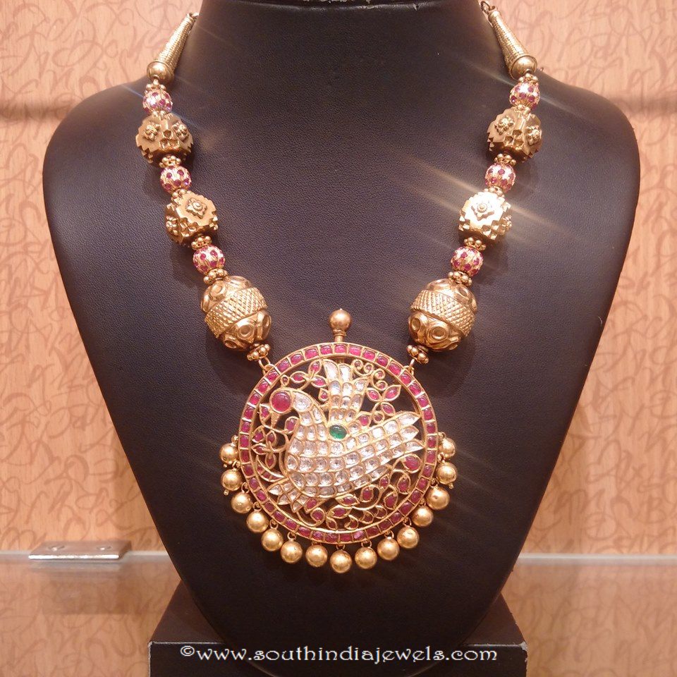 Heritage Gold Antique mala with peacock pendant