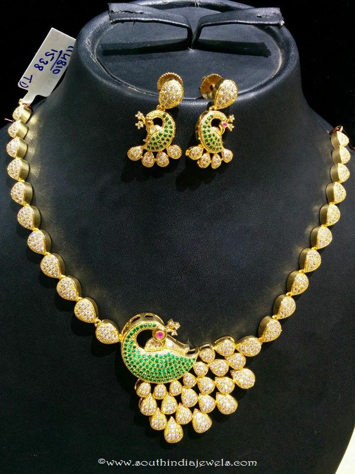 Imitation CZ stone peacock necklace set
