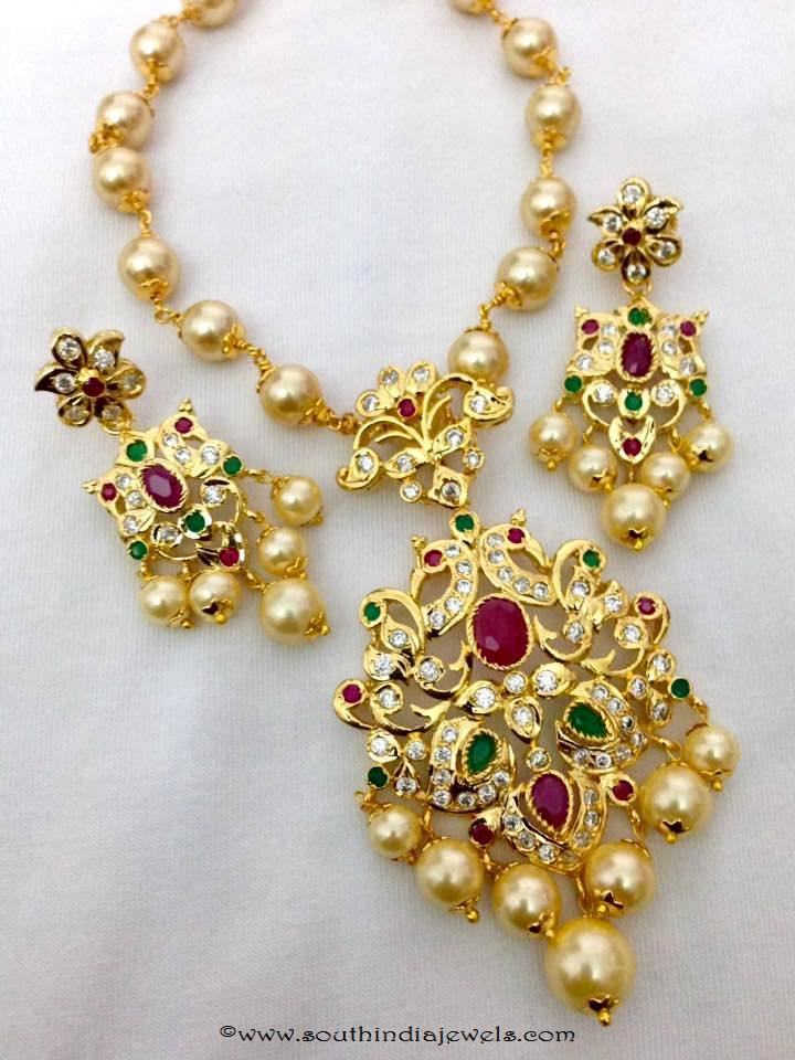 Imitation Pearl Short Necklace Set From Swarnakshi