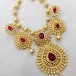 Imitation Ruby Necklace Set with Pearls