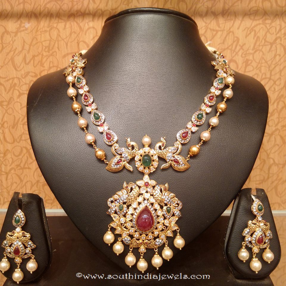 Traditional Gold Double Layer Necklace Set from Naj Jewellery