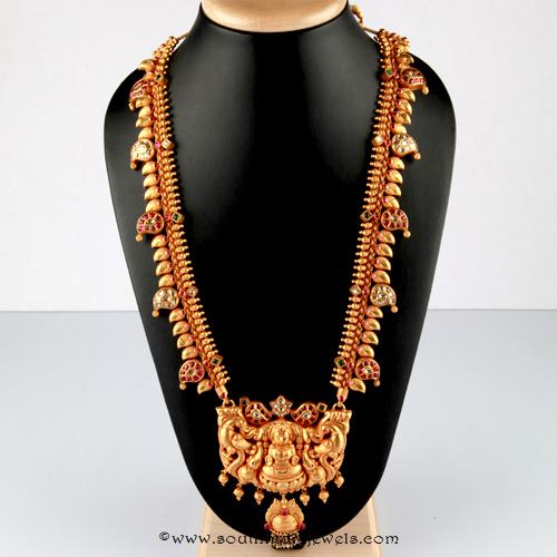 Gold antique Long Necklace Design From Bhima Jewellery