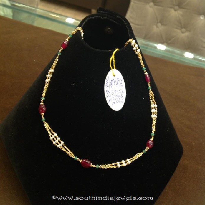 8 Gram Gold Beaded Ruby Chain - South India Jewels