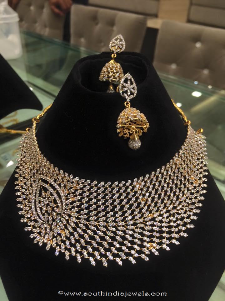 Designer Diamond Necklace Set with Jhumka 