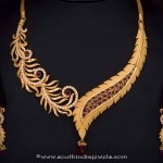 Gold Designer Ruby Leaf Necklace