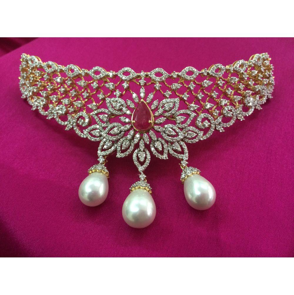 Gold Diamond Necklace Set with ruby from Kothari Jewellery