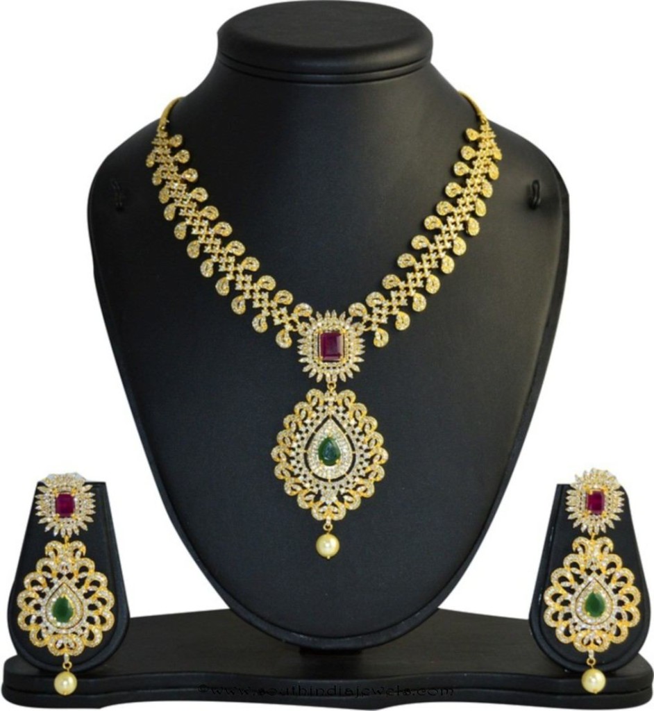 Gold plated multi color CZ Stone necklace set 
