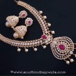 Gold Plated Stone Necklace and Jhumka
