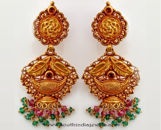 Maharashtrian Style Gold Antique Earrings - South India Jewels