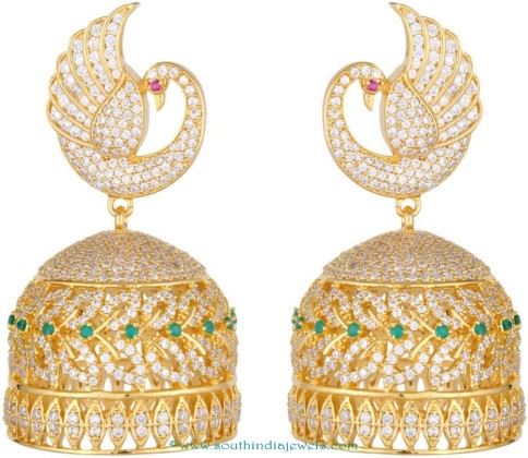 One Gram Gold Stone Jhumki - South India Jewels