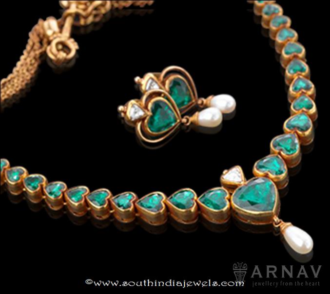 Gold Green Stone Emerald Necklace from Arnav