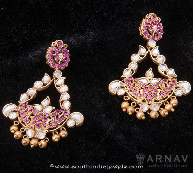 Gold Ruby Kundan Earrings from Arnav