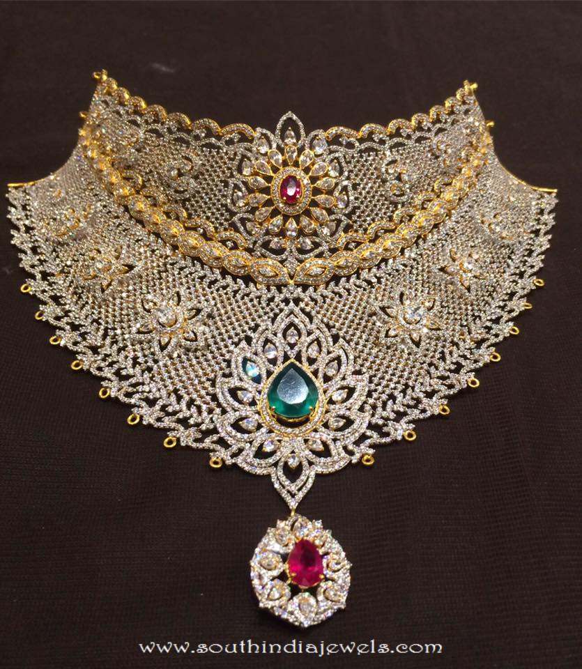 gold bridal cz stone choker necklace premraj