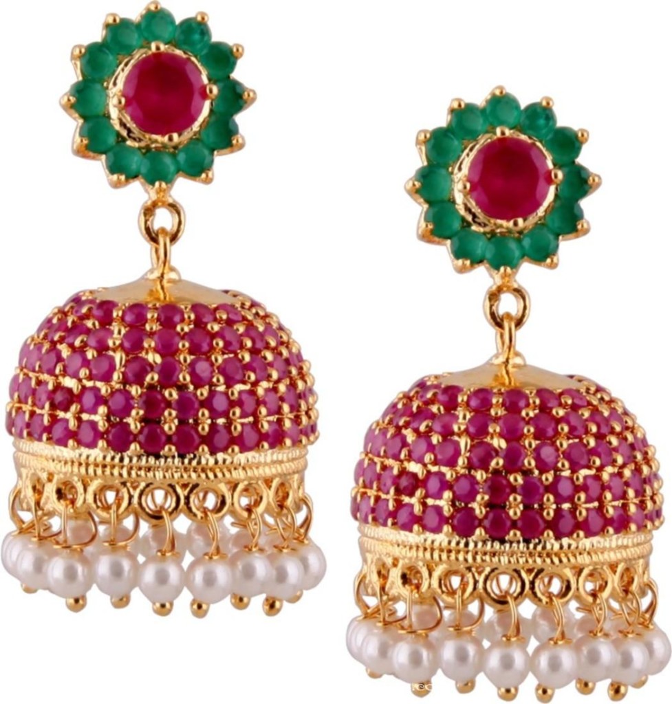 Gold Plated Ruby Emerald Jhumka