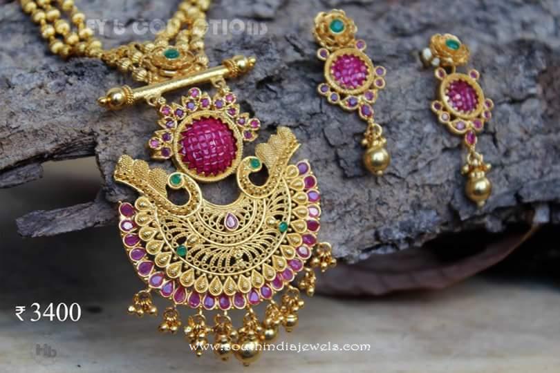 Gold Plated Ruby Necklace from Honey B Collections