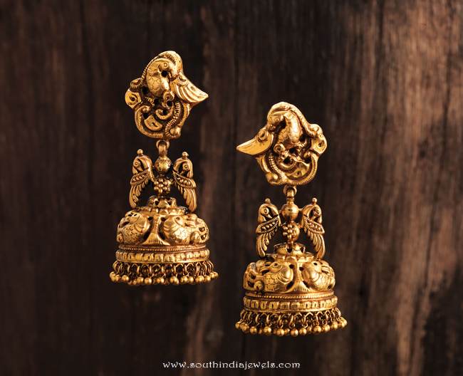 Gold Antique Jhumka from Karpagam Jewellers