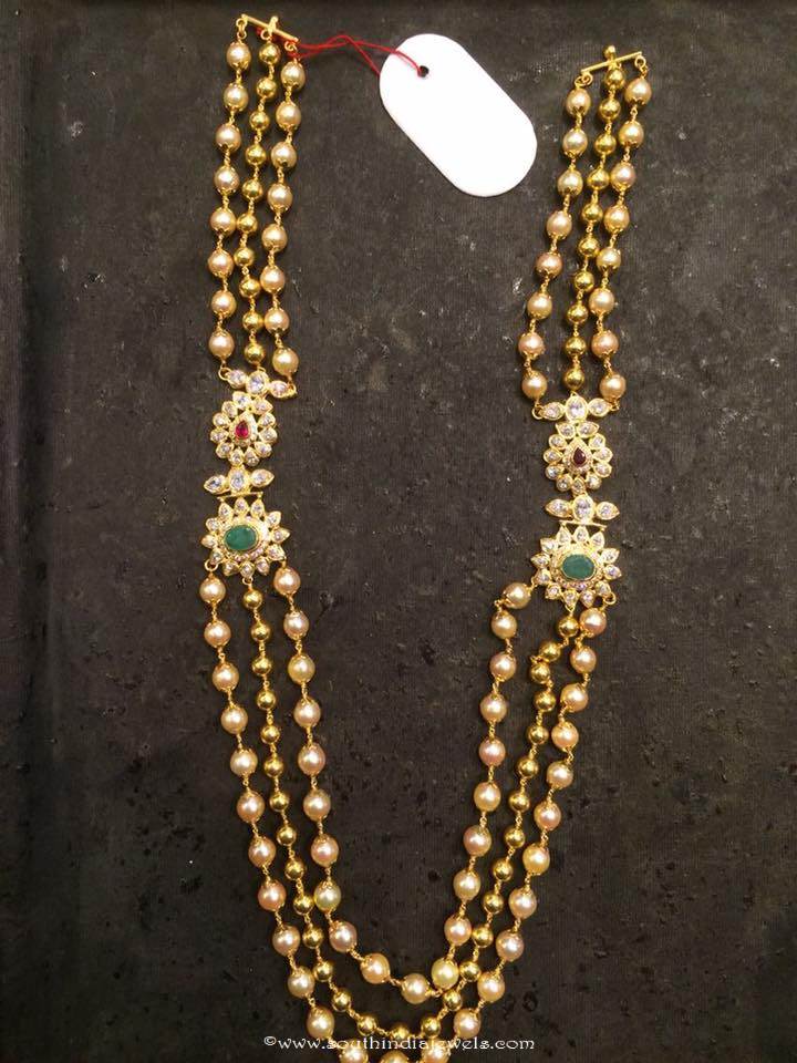 Gold Pearl Haram with Side Mogappu ~ South India Jewels