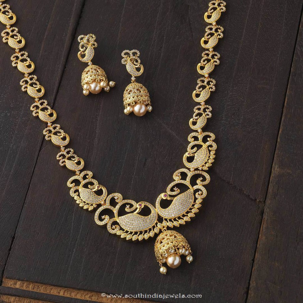 gold Plated Stone Long Necklace from Kushals Fashion Jewellery