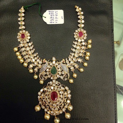 22K Gold Polki Pachi Necklace - South India Jewels