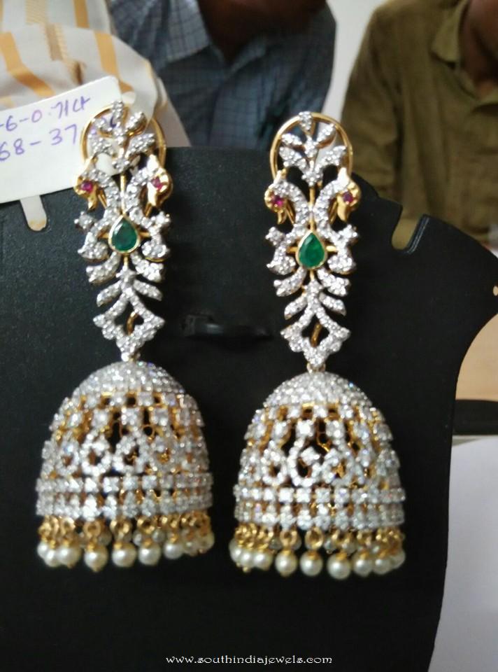 Diamnd Emerald Jhumka from Ishwarya Diamonds