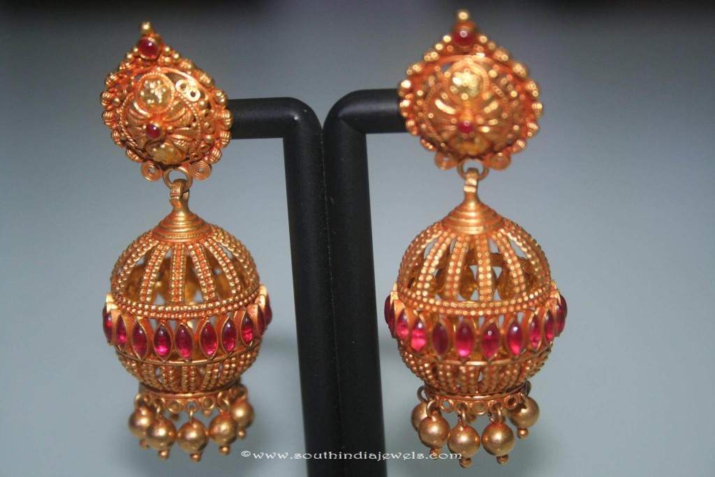 Gold Antique Ruby Jhumka from Prakurthi