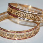 Gold Bangles with White & Red Stones
