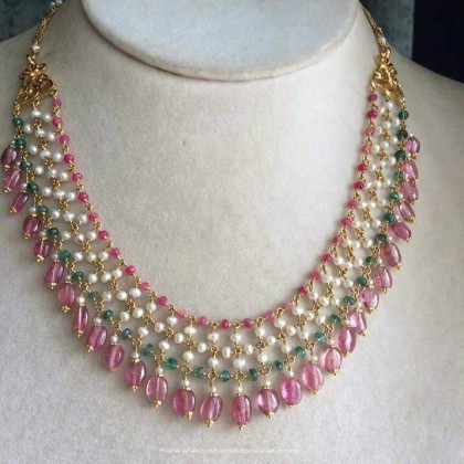 Fancy Gold Beaded Necklace from Anagha Jewellery - South India Jewels