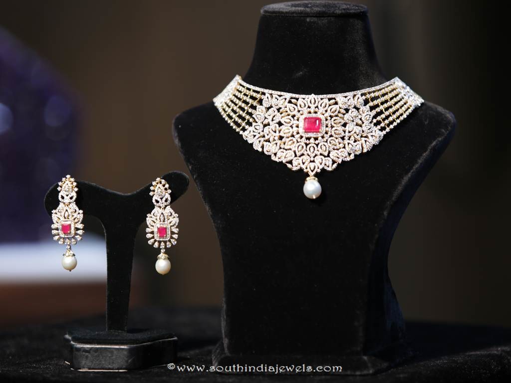 Gold Diamond Bridal Necklace Set from Manepally Jewellers